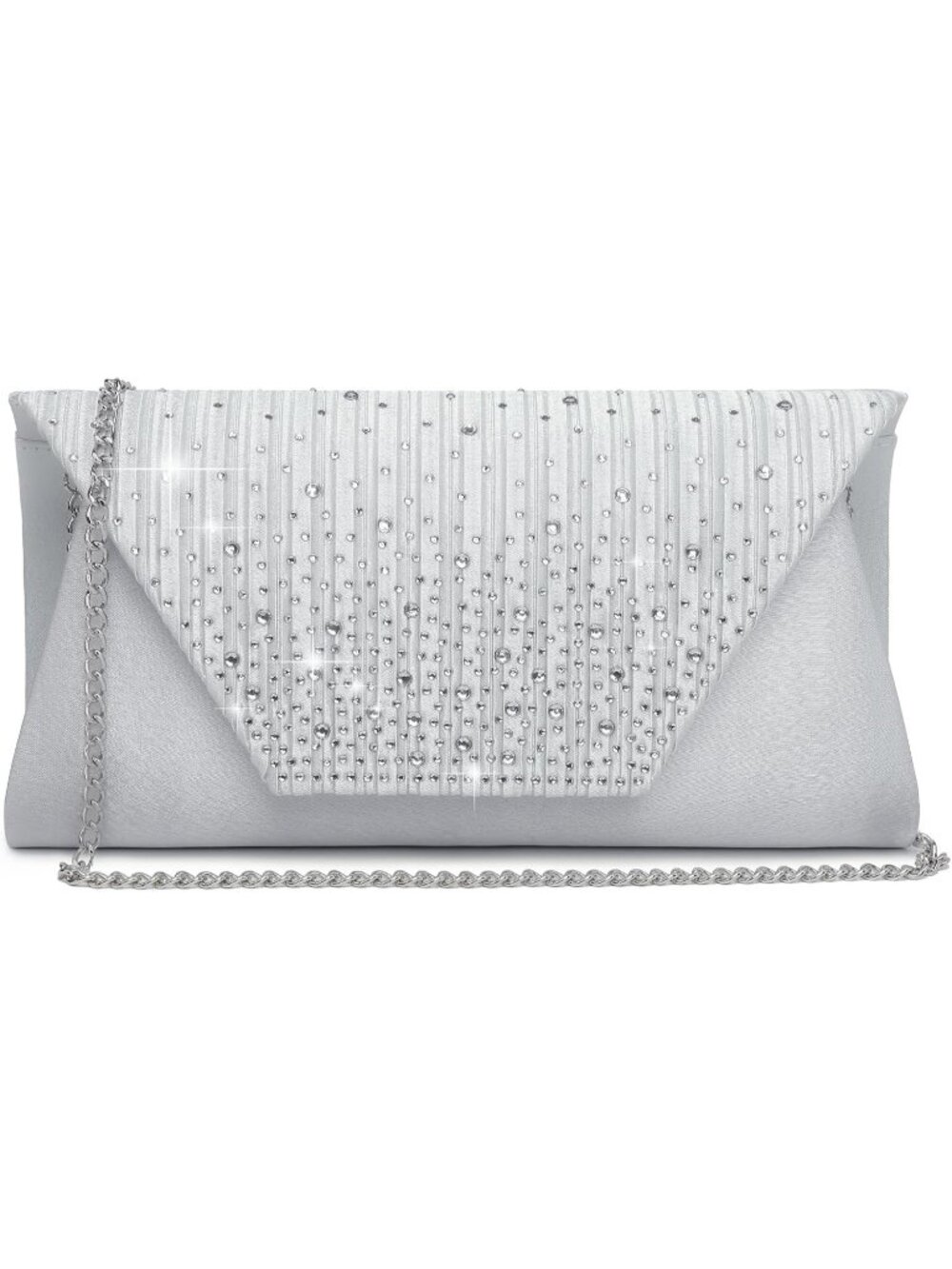 Women's Silver Clutch Purse With Detachable Chain Wedding Formal Evening Bag